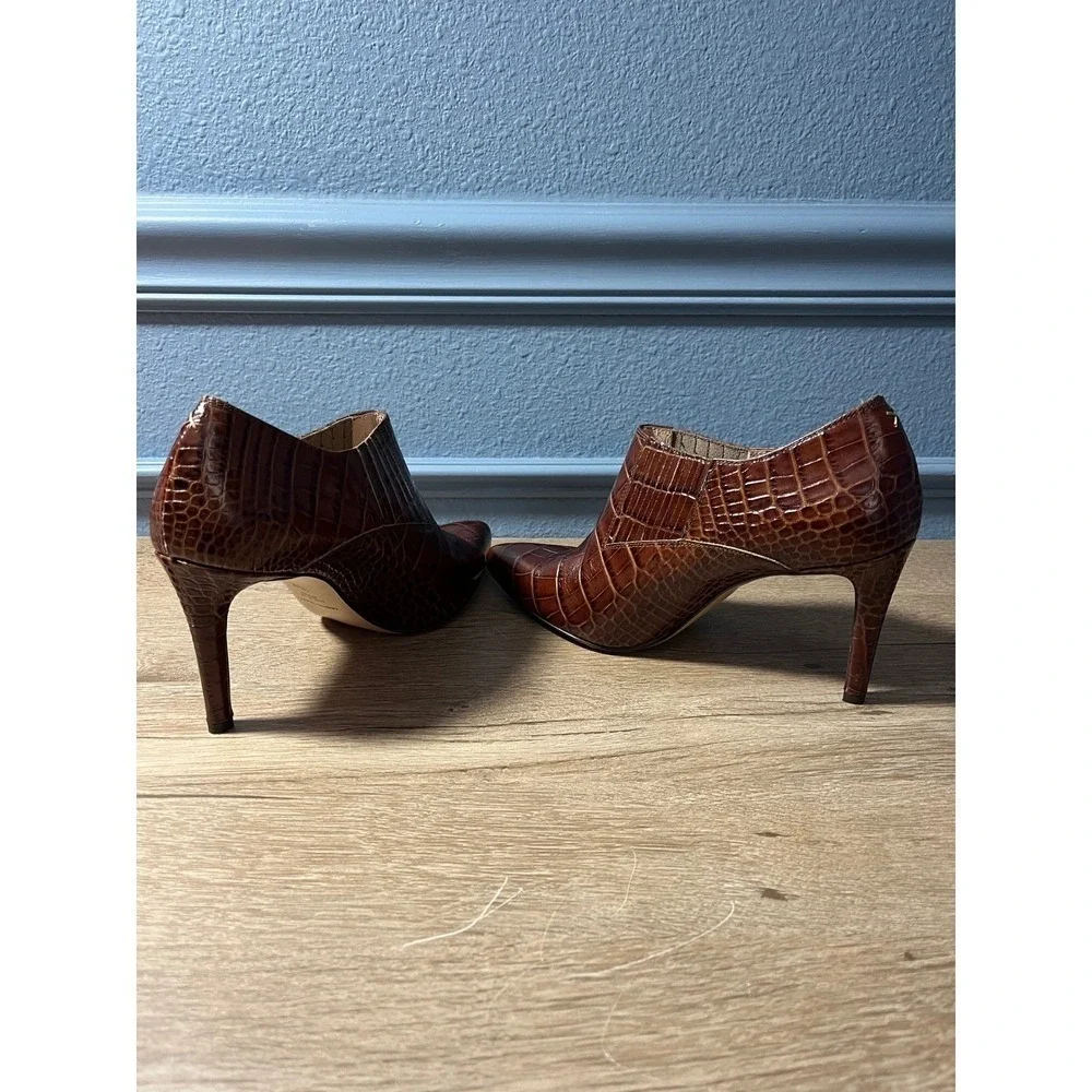 Inez‎ Pointed Toe Brown Embossed Leather Ankle Booties Stiletto Heel Size 8.5M - Picture 2 of 8